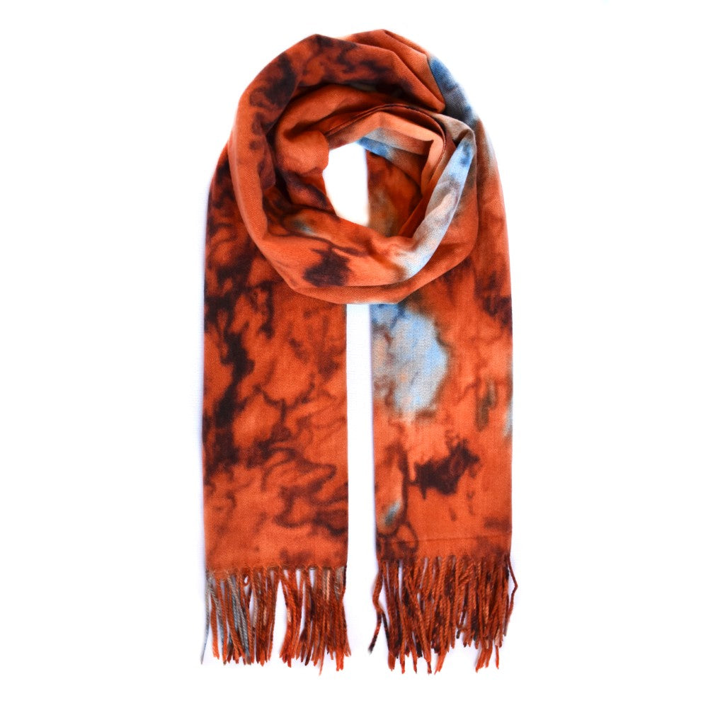 Luxuriously soft tie dye design scarf with tassels - YS4537