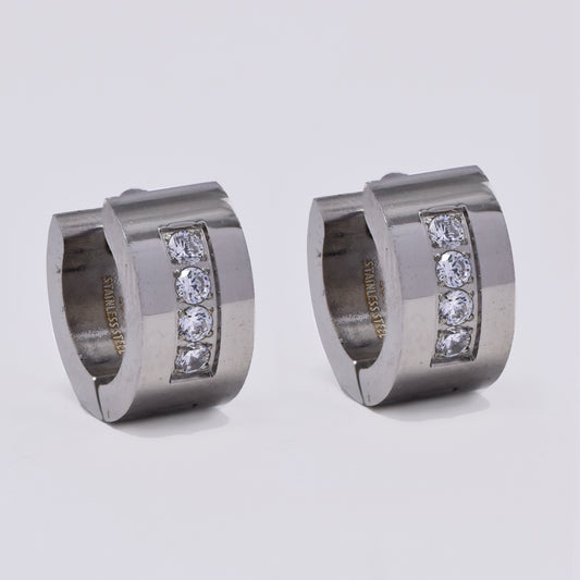 Stainless steel huggie with cz inlay - YSE368I