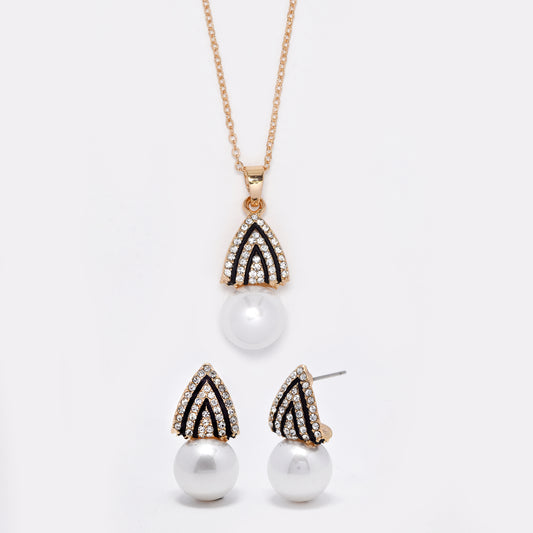 Crystal & Pearl earring and necklace set - YST5851
