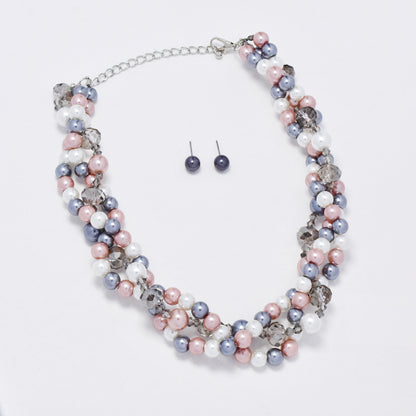 YST6323 - Fashion layered twisted faux pearl necklace & earring set