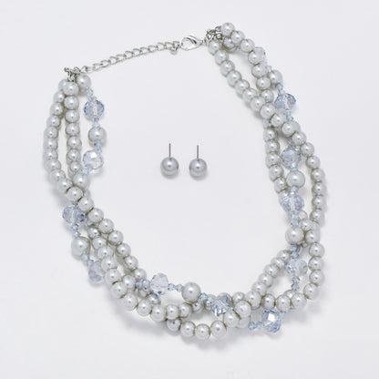 YST6323 - Fashion layered twisted faux pearl necklace & earring set