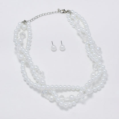 YST6323 - Fashion layered twisted faux pearl necklace & earring set