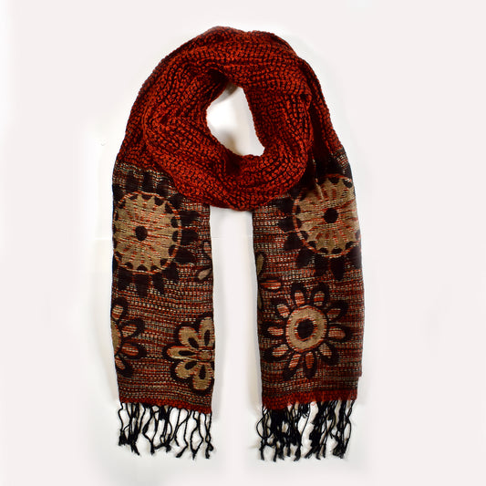Orange and brown flower knitted scarf - ZS9491