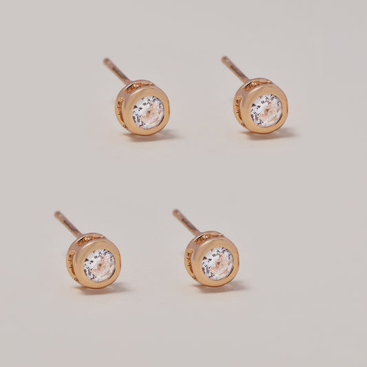 2 Pack premium rose gold plated  6mm cubic zirconia tube stud earrings - CZYE4894