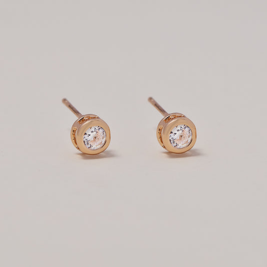 CZYE4838 - Premium brass rose gold plated cubic zirconia 4mm tube stud earrings