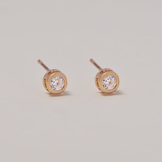 2 Pack premium rose gold plated  6mm cubic zirconia tube stud earrings