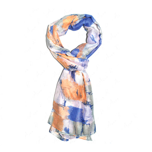 Blue and orange watercolour block lightweight scarf