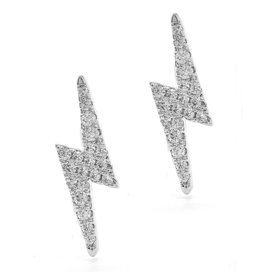 GFE6657 - Premium brass silver plated cubic zirconia lightning bolt stud earrings