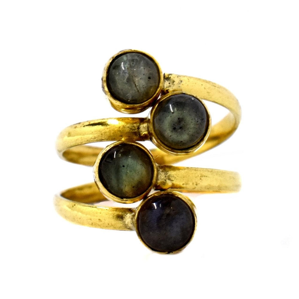 Brass stacked design gemstone free size ring - IFR508