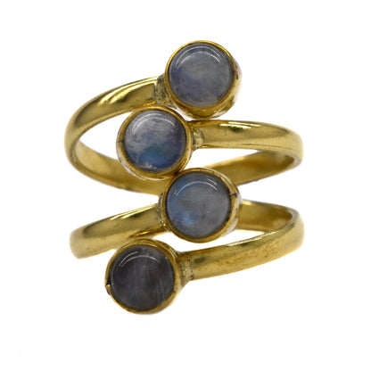 Brass stacked design gemstone free size ring - IFR508